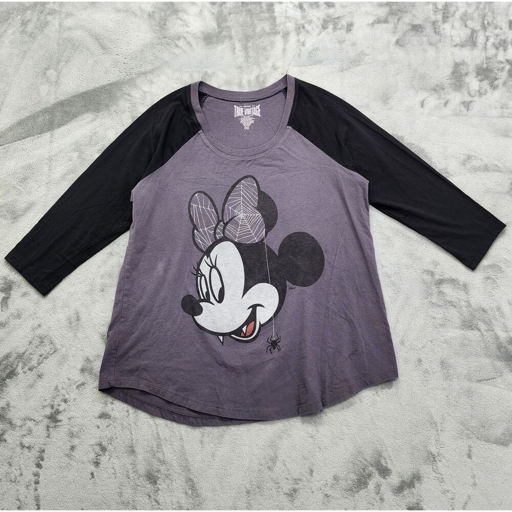True Vintage from Torrid Top Womens 00 M/10‎ Gray Minnie Mouse Raglan Halloween